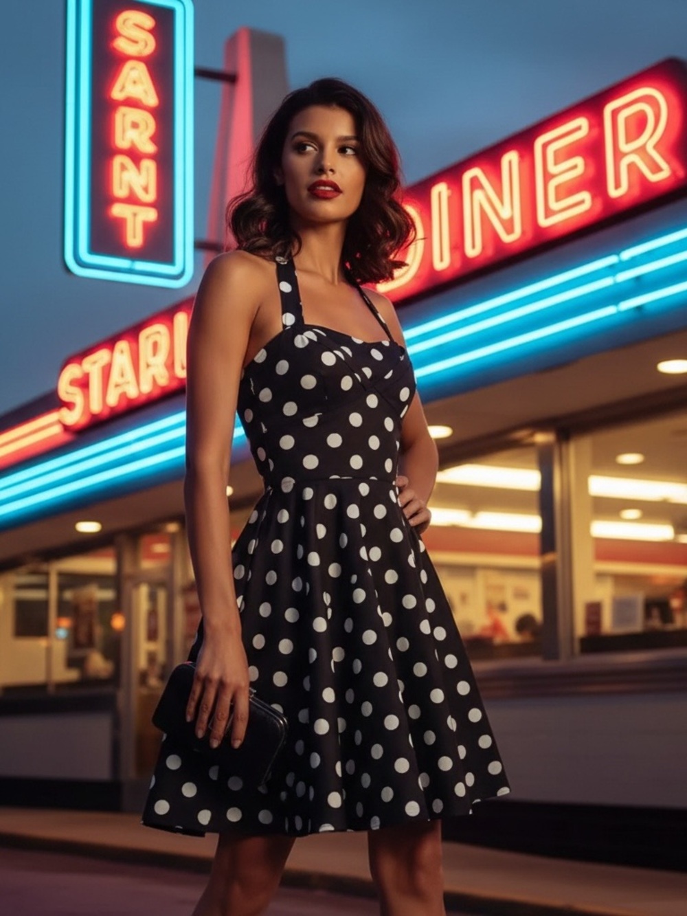 IXIA ModCloth Polka Dot Halter Strapless Swing Dress Black 1X USA